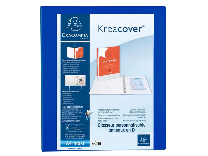 Exacompta 10 Exacompta Ringbücher "Kreacover", DIN A4 Maxi, 4 Ringe 30 mm, RB 47 mm, blau – Produktbild 1 von 1