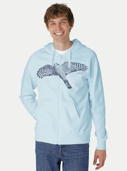 Peaces.bio - handbedruckte Biomode Peaces.bio - handbedruckte Biomode Bio Herren-Zip-Hoodie Sperber, Hellblau, – Produktbild 3 von 3