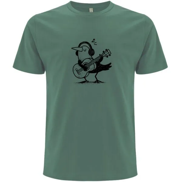 Spreecult Spreecult Gitarren Vogel - Bio und Fair - Männer Unisex T-Shirt - Guitar Bird, Sage green, – Produktbild 1 von 2