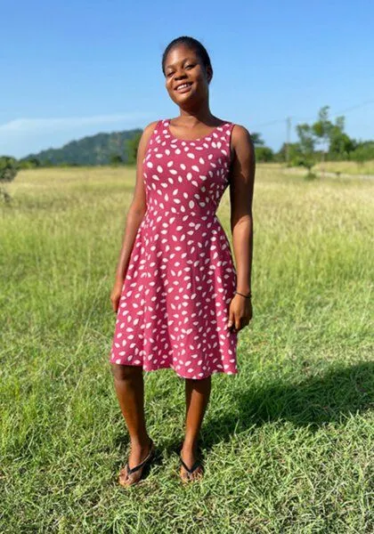 Global Mamas Global Mamas Bio Jersey Kleid - FIT & FLARE - Botany, Leaf dots rosewood (rot), – Produktbild 2 von 3