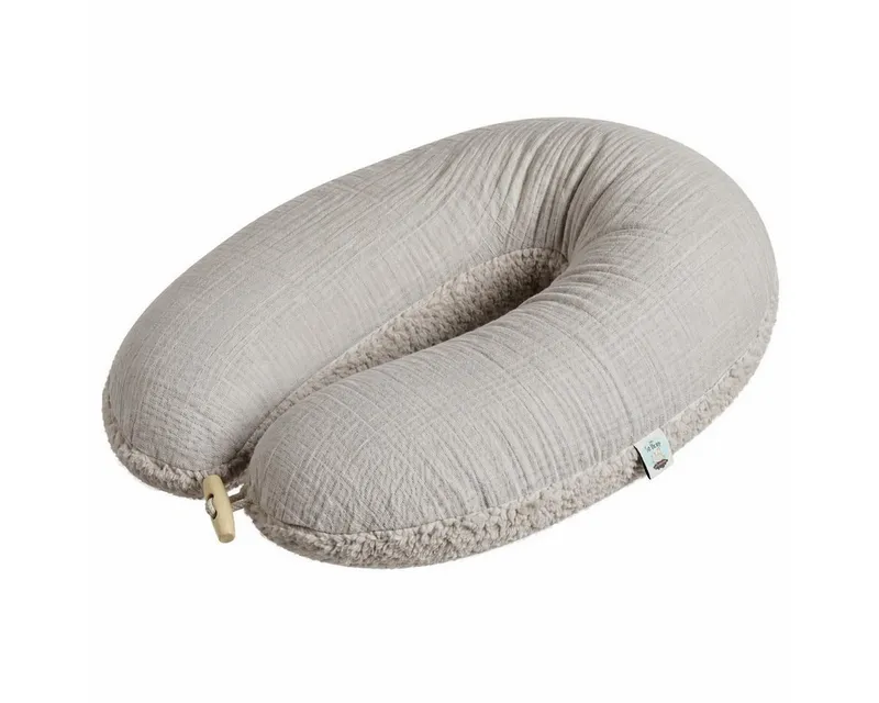 SEI Design Stillkissen Musselin GOTS & Teddyplüsch, Faserbällchen, IGR, Grau, 190x35, Schwangerschaftskissen mit Bezug, 1-tlg., Schwangerschaftskissen mit Bezug, Bezug Musselin Baumwolle, Grau, – Produktbild 1 von 5