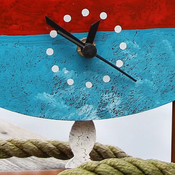 GLOBO Fair Trade GLOBO Fair Trade Standuhr SEGELBOOT mit Pendel, Metall, Blau-rot, – Produktbild 3 von 4