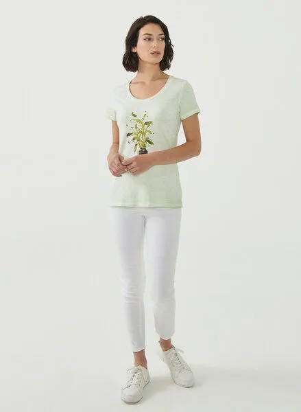ORGANICATION ORGANICATION Cold Pigment Dyed T-shirt aus Bio-Baumwolle mit Pflanzen-Print, Sage green, – Produktbild 2 von 4