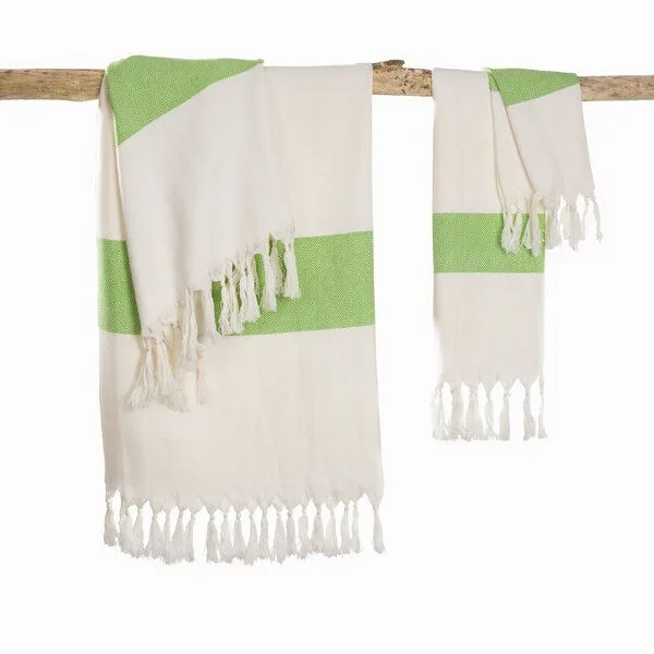 HängemattenGlück HängemattenGlück Hamamtuch/Strandtuch, handgewebt, Bio-Baumwolle, GOTS-zertifiziert, Weiß grün, – Produktbild 1 von 4