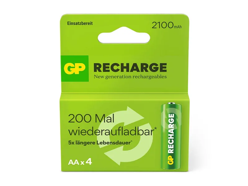 GP Battery 4er-Pack GP Battery wiederaufladbarer Akku NiMH, AA, 1,2 V, 2.100 mAh – Produktbild 1 von 2