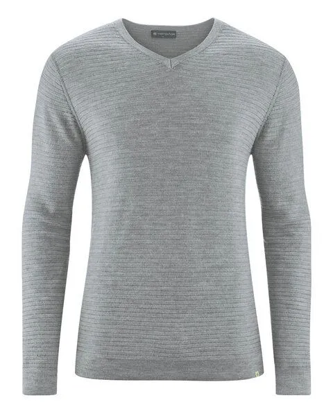 HempAge HempAge Klassischer V-Kragen Pullover Wolle/Hanf/Biobaumwolle, Rock(grau), – Produktbild 1 von 3