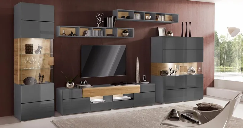 OTTO home Highboard Toledo,Breite 121,5 cm, trendige Hochkommode mit 2 Türen, Hochschrank mit Glas-Partien,stylische Hochglanzfronten, Schwarz, – Produktbild 5 von 5
