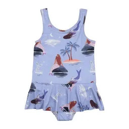 Walkiddy Mädchen Badeanzug Bio-Baumwolle GOTS lila – Walkiddy, bequemer Einteiler für Kinder, schnell trocknend, mit Rüschen und liebevollem Druck, nachhaltige Swimwear – Produktbild 1 von 1