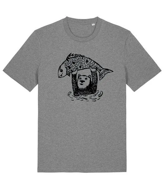 päfjes päfjes Björn der Bär & Fido der Fisch - Fair gehandeltes Männer/Unisex T-Shirt, Grau, – Produktbild 2 von 4