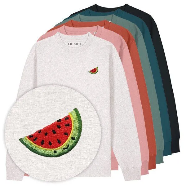 LIGARTI Bestickter Pullover – Wassermelone – LIGARTI Tiermanufaktur, Hellgrau, – Produktbild 2 von 2