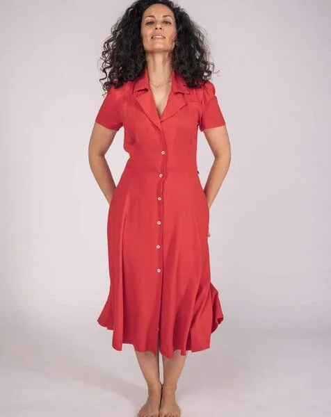 Aatise Aatise Zerna Hemdblusenkleid midi Länge aus 100% EcoVero, kurzarm, Rot, – Produktbild 1 von 4