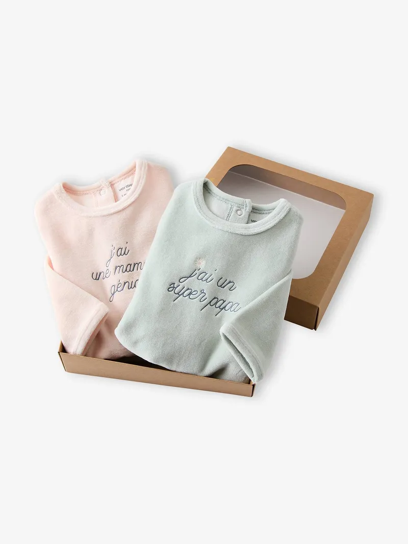 Vertbaudet Vertbaudet 2er-Pack Baby Samt-Schlafanzüge mit Fuß, Rosa, – Produktbild 4 von 4