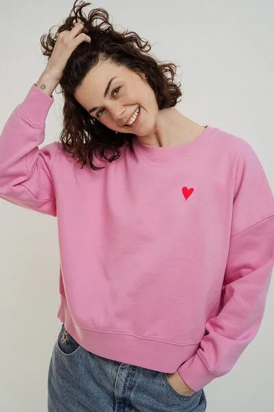 Kultgut Kultgut Artdesign - Goodness Pulloversweater im Boxistyle / Red Heart, Pink, – Produktbild 3 von 4