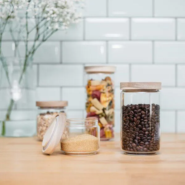 Econovo Econovo Vorratsgläser Set mit Holzdeckel stapelbar & luftdicht – Produktbild 2 von 2