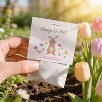 Ideenverlag Hamburg Ideenverlag Hamburg 10 „Hasige Grüße“ Samenbomben im Tütchen mit Wildblumensaatgut | Nachhaltiges Ostergeschenk & blühendes Mitgebsel zu Ostern – Produktbild 1 von 1