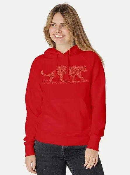 Peaces.bio - handbedruckte Biomode Peaces.bio - handbedruckte Biomode Bio-Damen-Kapuzensweater Leopard, Rot, – Produktbild 1 von 1
