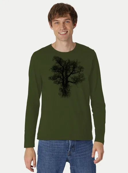 Peaces.bio - handbedruckte Biomode Peaces.bio - handbedruckte Biomode Bio-Herren-Langarmshirt "Chestnut", Waldgrün, – Produktbild 2 von 2