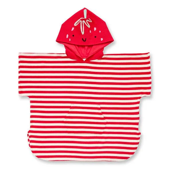 Sense Organics Sense Organics Kinder Badeponcho, Modell ALVI, Rot-weiß geringelt mit erdbeere, – Produktbild 1 von 4