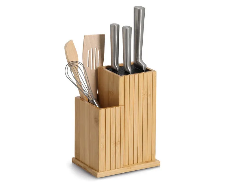 Zeller Present Messerblock Messerblock (1tlg), mit Utensilienhalter, Bambus/Kunststoff - ca. 17,2x12,5x23,3 cm, Beige, – Produktbild 3 von 5