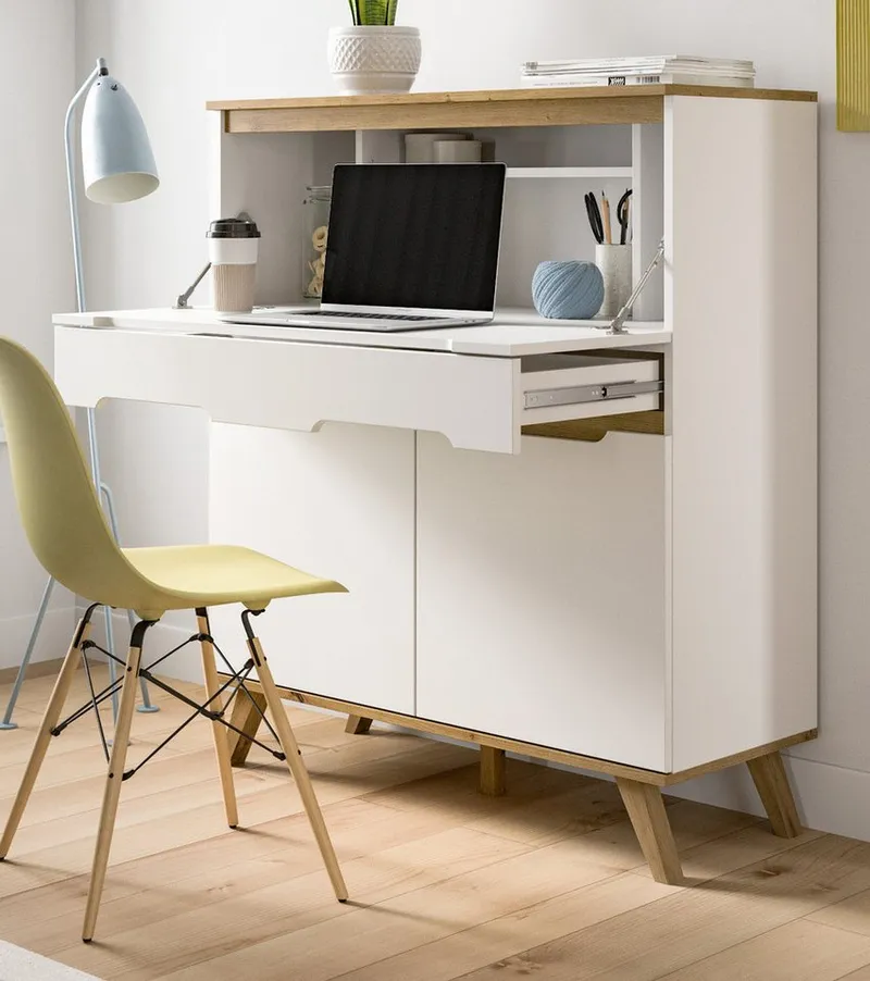 Inn.Furn Sekretär Hygge (in weiß und Nox Eiche, Breite 100 cm), mit Soft-Close-Funktion, Weiß, – Produktbild 2 von 5