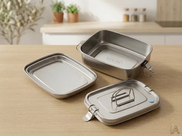 eTHikǝ eTHikǝ Premium Edelstahl Lunchbox 1500ml mit Klappgriff & Zwischenschale / Multi-Zone Stainless Steel Lunchbox 1500ml with Folding Handle & Tray – Produktbild 3 von 3