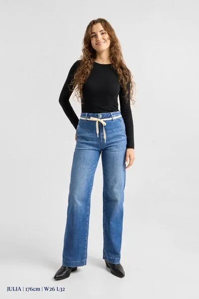 DAWN Damen Jeans DEW Flared High Waist French Pocket DAWN Bio-Baumwolle, Medium grey, – Produktbild 4 von 6