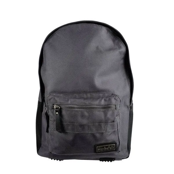 manbefair manbefair City Rucksack Bergen aus recyceltem Nylon Gewebe und Rinds-Leder, Grau, – Produktbild 1 von 4