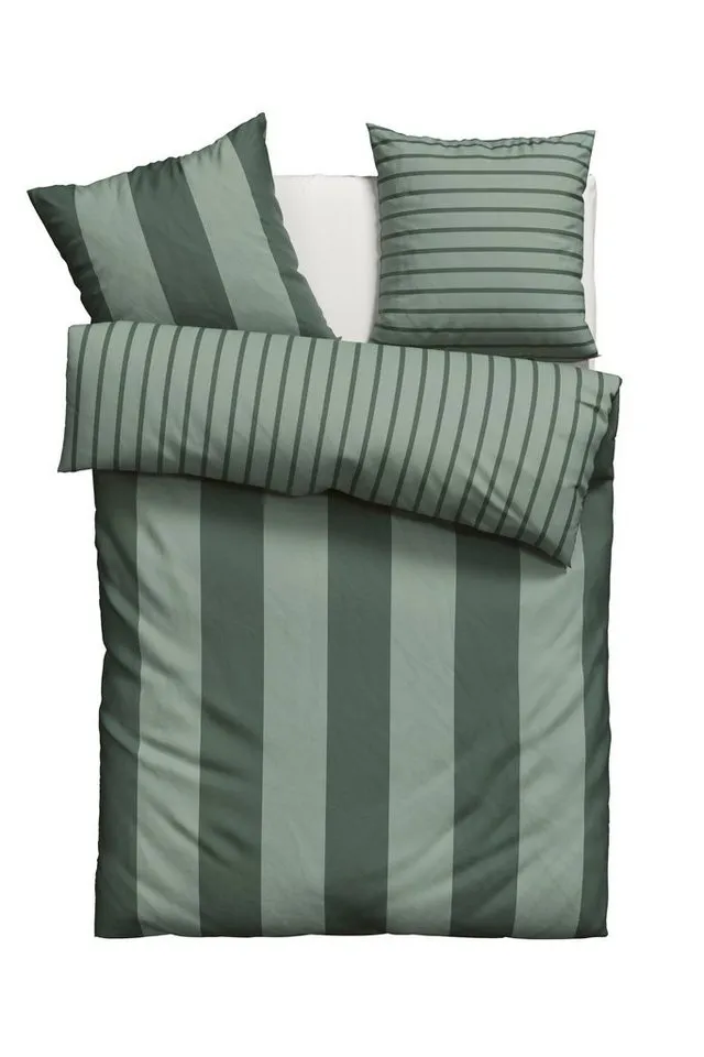 OTTO home Wendebettwäsche Sari in verschiedenen Qualitäten, Flanell, 2 teilig, ab Gr. 135x200 cm, Wendedesign, moderne Bettwäsche mit Streifen, Grün, – Produktbild 2 von 6
