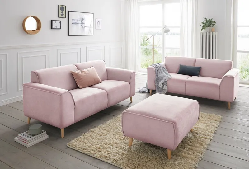 Home affaire 2-Sitzer Janek Scandic Design, elegant und zeitlos, mit Federkern und Keder in scandinavischem Design, Rosa, – Produktbild 2 von 5