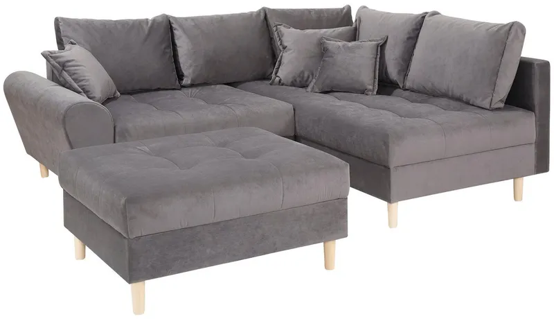 Home affaire Ecksofa Rice L-Form, B: 223 cm - OTTO. Verlässliche Qualität., Set: Sofa & Hocker, 3 Zierkissen, Federkern, Grau, – Produktbild 8 von 8
