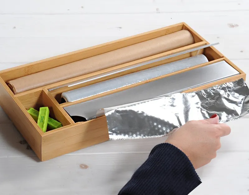 Kesper Kesper Folienspender mit 4 Fächern, 2 davon mit Abreißkanten, (1-St), für Backpapier, Alufolie, Frischhatlefolie und Kleinteile, Beige, – Produktbild 1 von 4