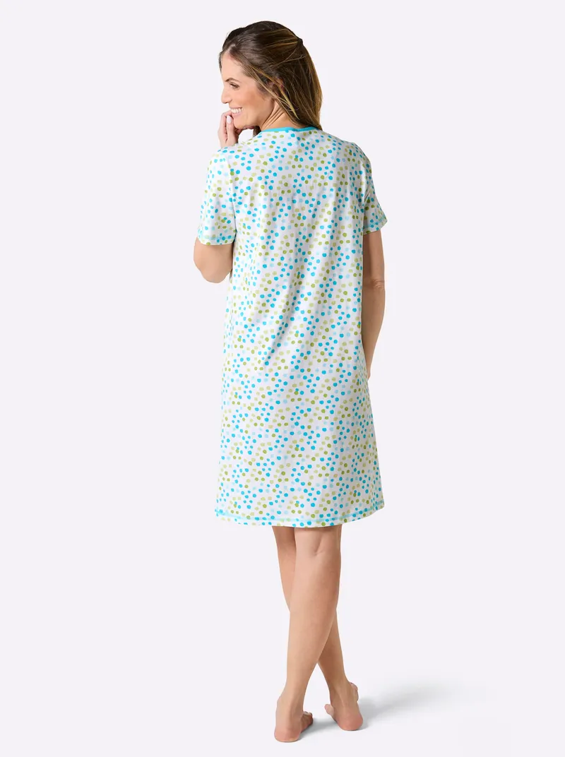 Comtessa Sleepshirt weiß-türkis-bedruckt, Weiß-türkis-bedruckt, – Produktbild 2 von 2