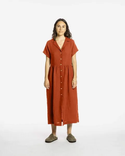 MATONA Matona Midikleid | Collared Dress | aus Leinen, Rooibos, – Produktbild 1 von 3