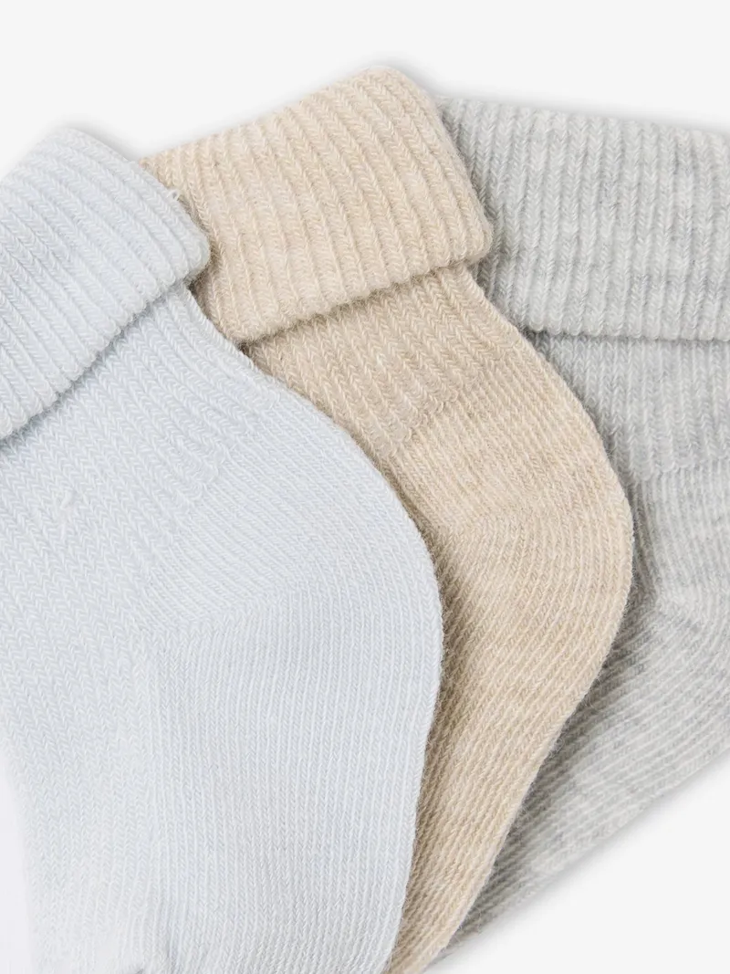 Vertbaudet 3er-Pack Baby Socken uni mit Umschlag, Grau meliert, – Produktbild 2 von 2