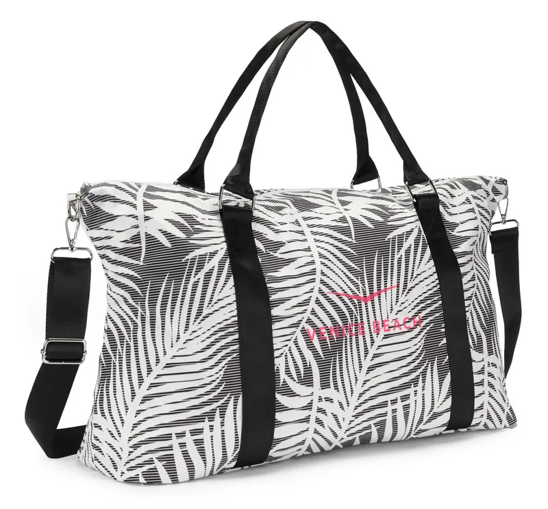 VENICE BEACH VENICE BEACH Sporttasche große Umhängetasche, Wellnesstasche, Saunatasche, Reisetasche, Weekender, Strandtasche mit modischem Druck VEGAN, Schwarz, – Produktbild 1 von 5