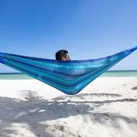 MacaMex MacaMex Mexikanische Netzhängematte Matrimonial Baumwolle, Caribe (dunkelblau-hellblau), – Produktbild 1 von 1