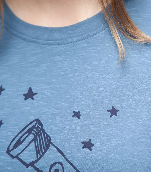 päfjes päfjes Teleskop mit Sternen - Frauen T-Shirt - aus Baumwolle Bio - Slub Blau – Produktbild 4 von 4