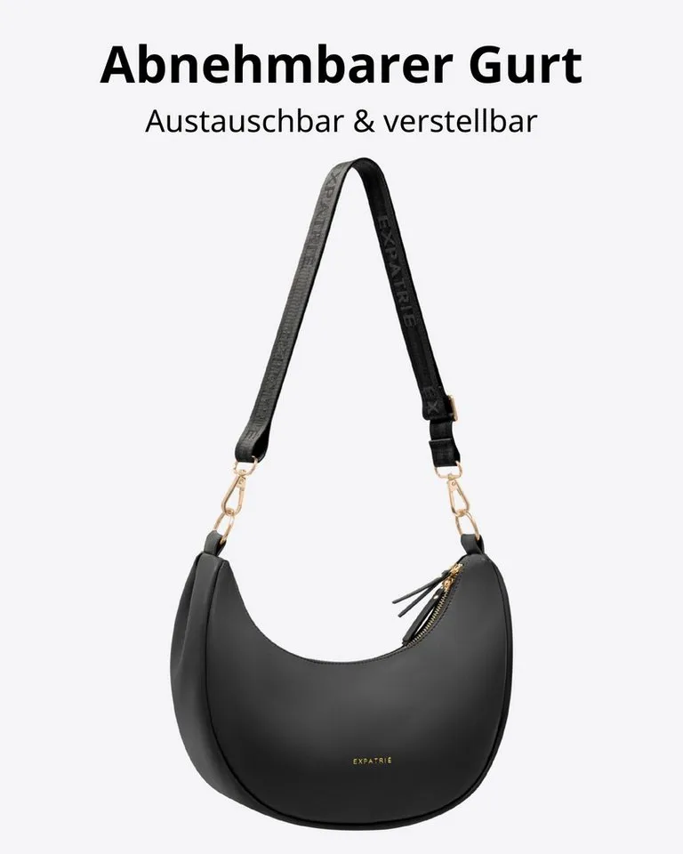 Expatrié Umhängetasche Lea Medium Half Moon Bag Schultertasche, Elegante Crossbody Bag in Halbmond Form, Wasserabweisend, Schwarz, – Produktbild 3 von 5