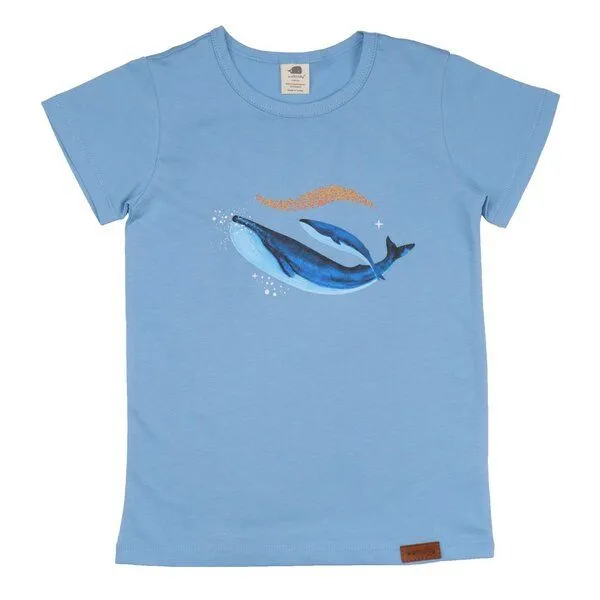 Walkiddy Kinder T-Shirt GOTS zertifiziert Bio-Baumwolle Hellblau Wal-Motiv „Whaley’s Song“ Kurzarm weich – Walkiddy – Produktbild 1 von 2