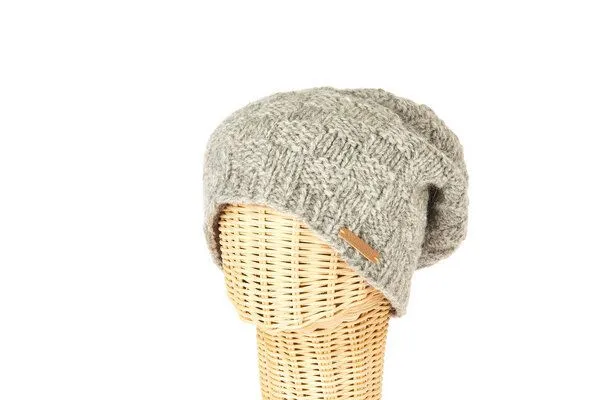 short'n'pietz short'n'pietz Schurwollmütze mit Schachbrettmuster, handgestrickt, Petrol, – Produktbild 2 von 3