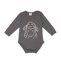Walkiddy Baby Langarmbody GOTS-zertifiziert aus Bio-Baumwolle, grau mit Tiermotiv, weicher Jersey, Druckknöpfe im Schritt – Walkiddy – Produktbild 1 von 1