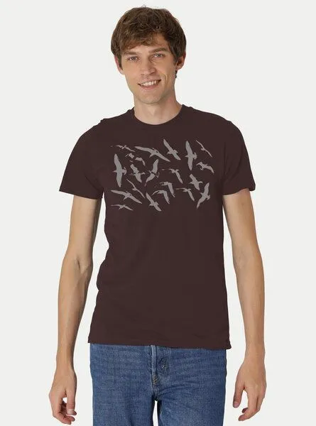 Peaces.bio - handbedruckte Biomode Peaces.bio - handbedruckte Biomode Fit T-Shirt Möwen Herren, Braun, – Produktbild 1 von 2