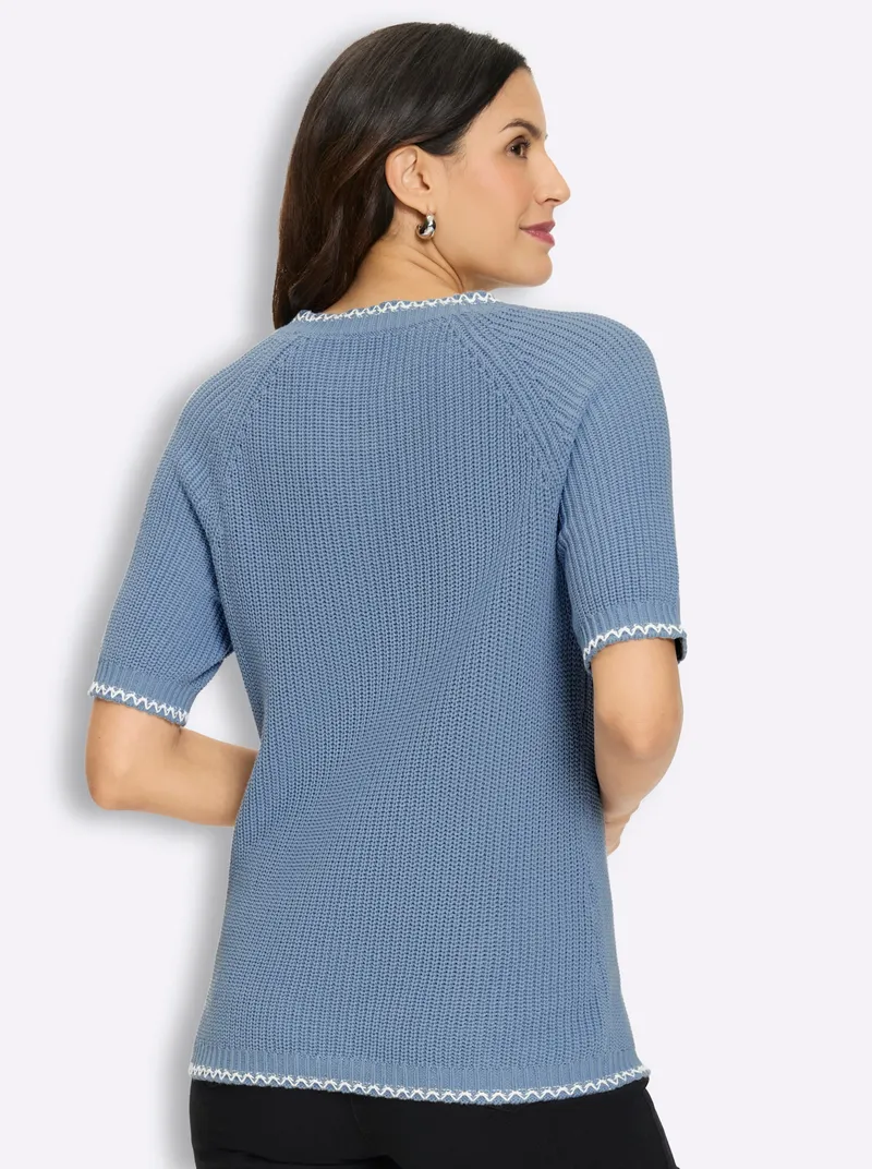 Witt Kurzarmpullover, Bleu-ecru-gemustert, – Produktbild 2 von 2