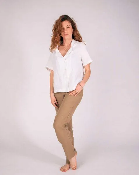 Aatise Aatise Karottenhose aus 100% Leinen mit halbhoher Taille Zigarette, Beige, – Produktbild 3 von 4