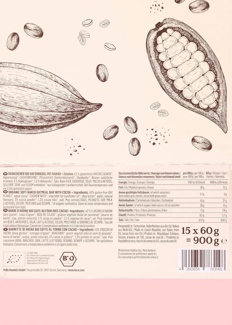 KoRo Bio Oat Bar Cocoa 15 x 60 g – Produktbild 5 von 5