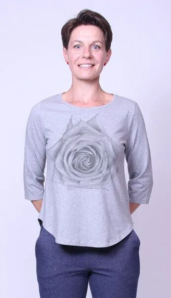 Peaces.bio - handbedruckte Biomode Peaces.bio - handbedruckte Biomode Bio-Damen-3/4 Arm Shirt Rose, Hellgrau, – Produktbild 2 von 2