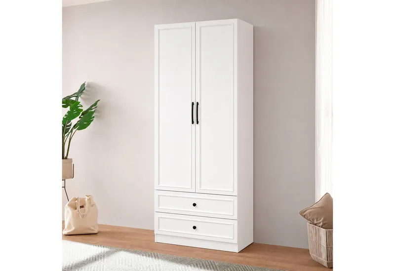 OTTO home Kleiderschrank Arrian, weiß, 80 cm, 2 Türen, 2 Schubladen (Drehtürenschrank im Landhausstil, FSC Zertifiziert) EXTRA VIEL PLATZ FÜR IHRE GARDEROBE – Produktbild 1 von 5