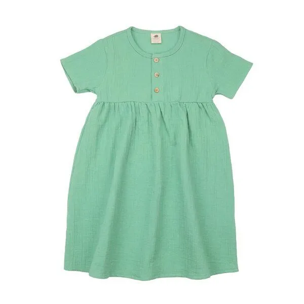 Walkiddy Kinder Kleid GOTS-zertifiziert aus Bio-Baumwolle, grün „Raspberries“, kurzarm, weich fallender Rock – Walkiddy, bequem für Alltag & Feste, Grün, – Produktbild 1 von 2