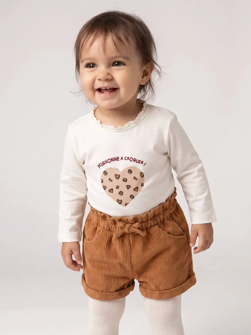 Vertbaudet Baby Shirt mit Herz & Leo-Print, Wollweiß, – Produktbild 3 von 4