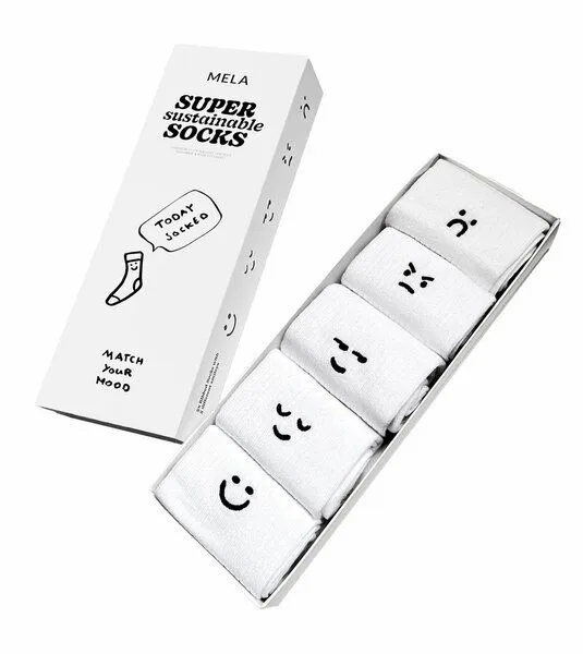 MELA MELA 5 Paar Ripp-Socken mit Stickerei „smiley moods“, Weiß, – Produktbild 1 von 3